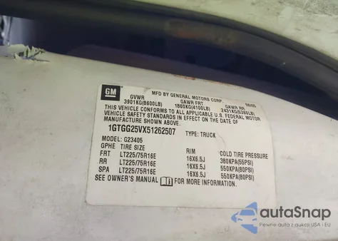 2005 GMC Savana Standard из США, поврежденный, VIN 1GTGG25VX51262507